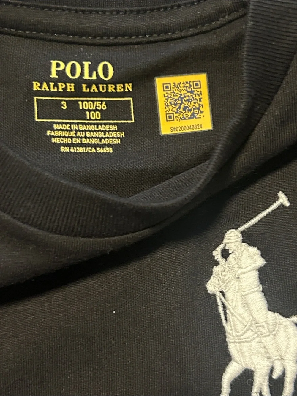 Ralph Lauren Black Tee with White Pony and Sleeve Number 50% OFF SEND OFFER